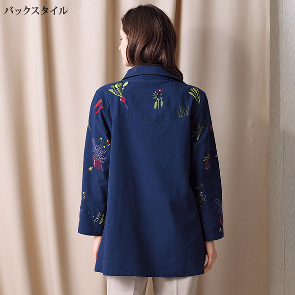 綿100％花刺しゅう ロールアップシャツジャケット