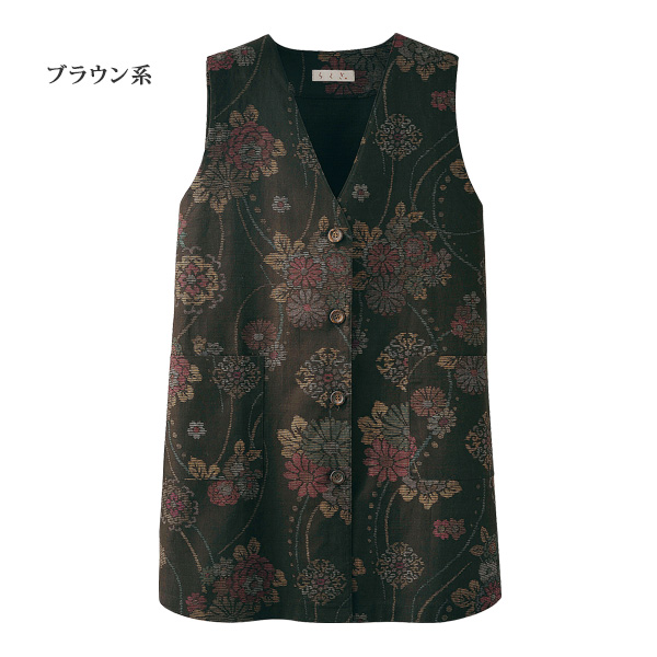 和柄おしゃれロングベスト