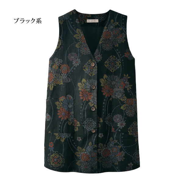 和柄おしゃれロングベスト