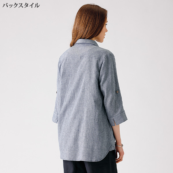 綿麻千鳥柄 ピンタック使いブラウス / 大きいサイズ M L LL 3L
