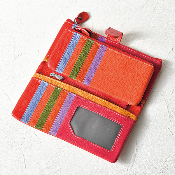 希少 南米 パラグアイ牛皮 かぶせ長財布 華やかなニャンドゥティ伝説