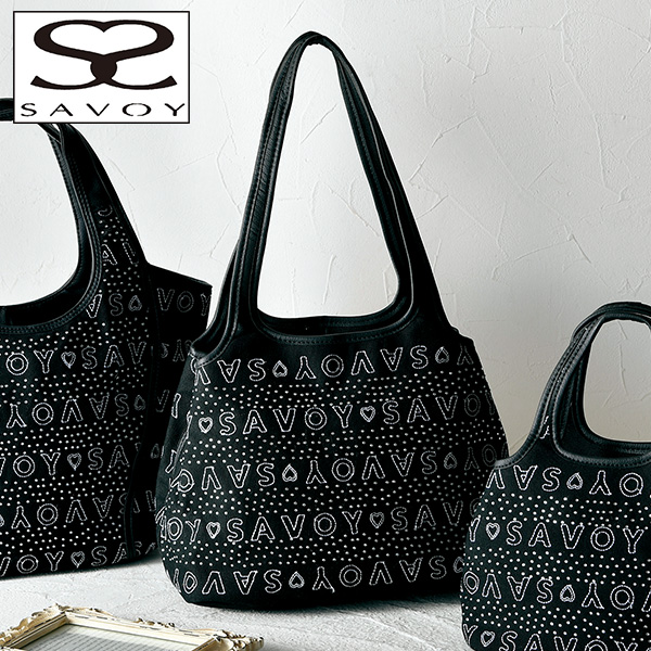 サボイ ビジュー使い刺しゅうロゴ ショルダートート SAVOY