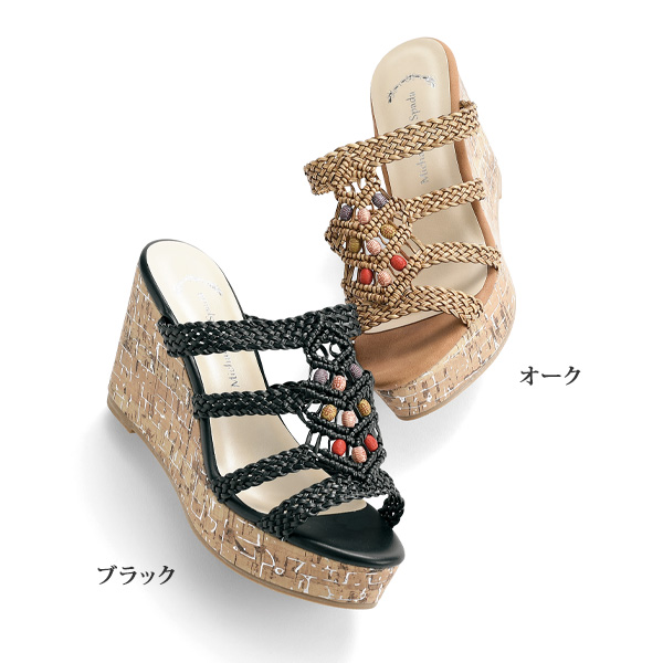 厚底ウェッジソール 編み込みサンダル