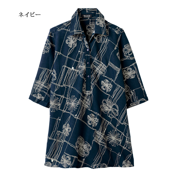 プリント7分袖スキッパー