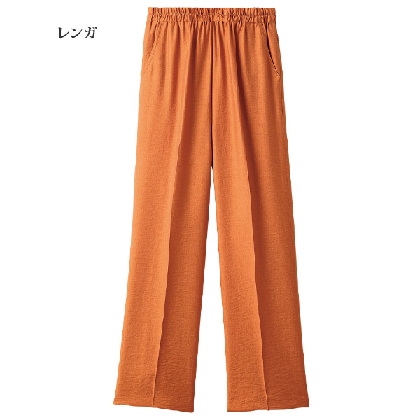 日本製 麻混楊柳ワイドパンツ / 大きいサイズ M L LL 3L