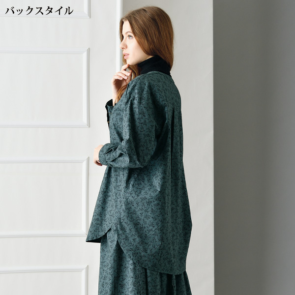 秋色植物柄コットンブラウス
