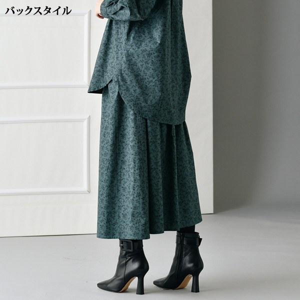 秋色植物柄ギャザースカート