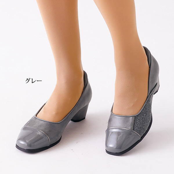 異素材切替えデザインパンプス