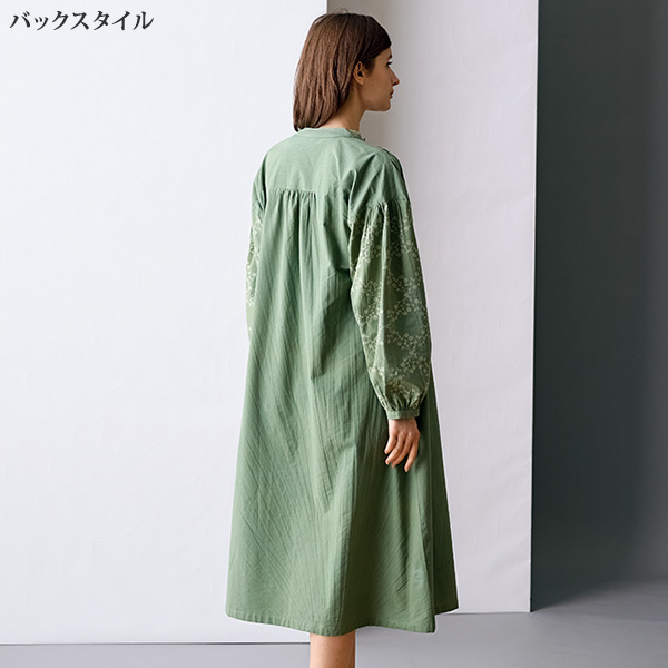 袖刺しゅう使い コットンポプリンワンピース
