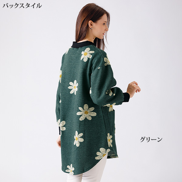 杢ニット裏起毛フラワーチュニック