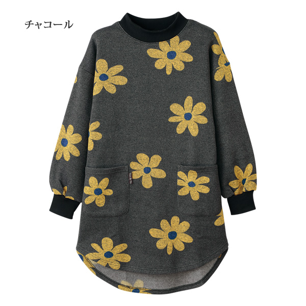 杢ニット裏起毛フラワーチュニック