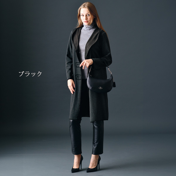 裏ベロアストレッチ フェイクレザーパンツ （股下65cm