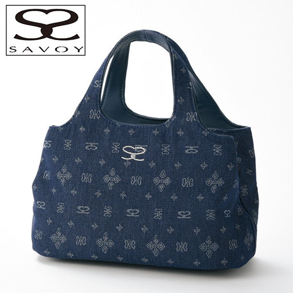 サボイ デニムモノグラム ラインストーン使い3層式手提げ SAVOY