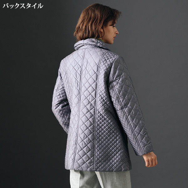 シャーリング衿 裏プリント中わたキルトブルゾン