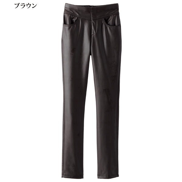 裏ベロアストレッチ フェイクレザーパンツ 股下65cm 大きいサイズ M L LL 3L