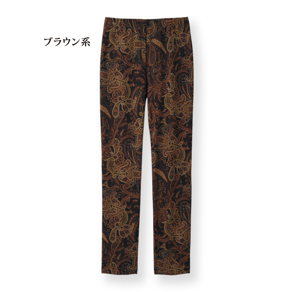 ペイズリー総プリント ストレッチパンツ 大きいサイズ M L LL 3L