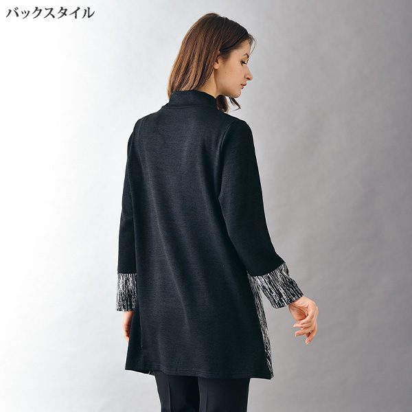 かすり調ジャカード柄ロングチュニック 大きいサイズ M L LL 3L