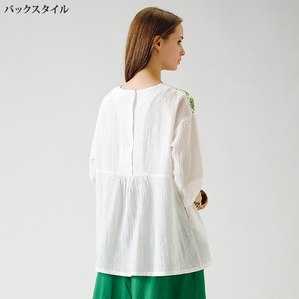 ミモザ刺しゅう コットンリネンチュニック