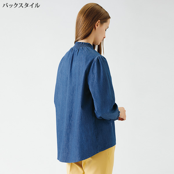 デニム刺しゅう シャーリングプルオーバー 大きいサイズ M L LL 3L