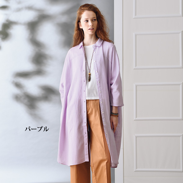麻混ドルマンスリーブ シャツワンピース