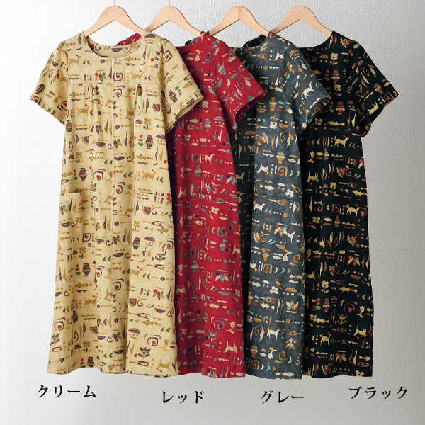 シルキーコットン ギャザー使いワンピース