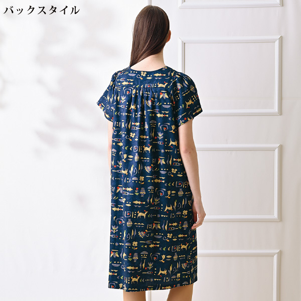 シルキーコットン ギャザー使いワンピース