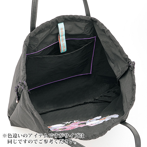刺しゅう使いレザーハンドルバッグ バラ柄