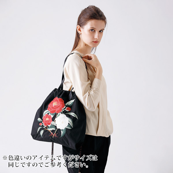 刺しゅう使いレザーハンドルバッグ 秋桜