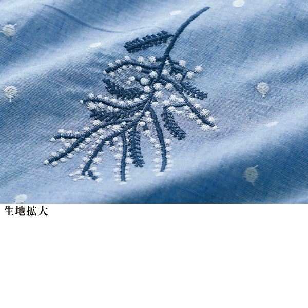 麻混刺しゅうブラウス