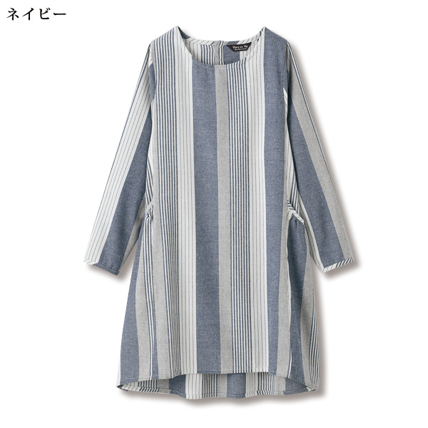 強撚ストライプサイド切り替えチュニック
