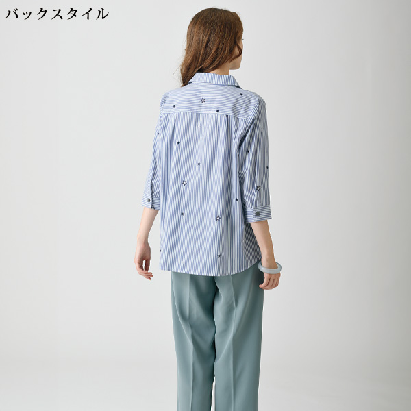 ストライプ星刺しゅうブラウス