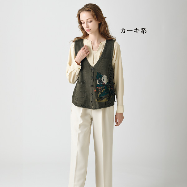 綿混プリントニットベスト
