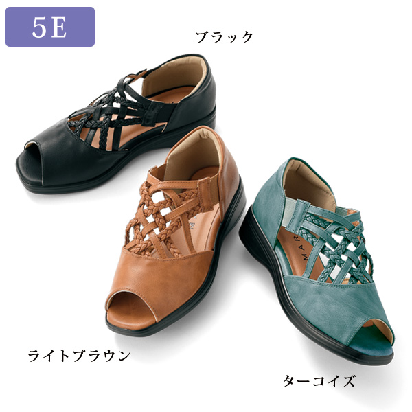 編み込みデザイン幅広サマーシューズ 大きいサイズ 5E
