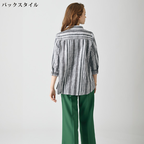 綿100%ランダムストライプブラウス