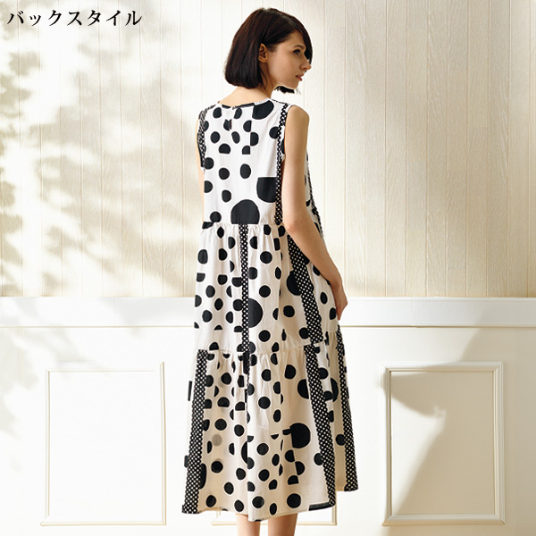 モノトーンプリント ティアードワンピース