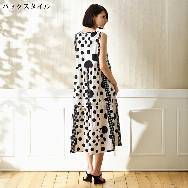 モノトーンプリント ティアードワンピース