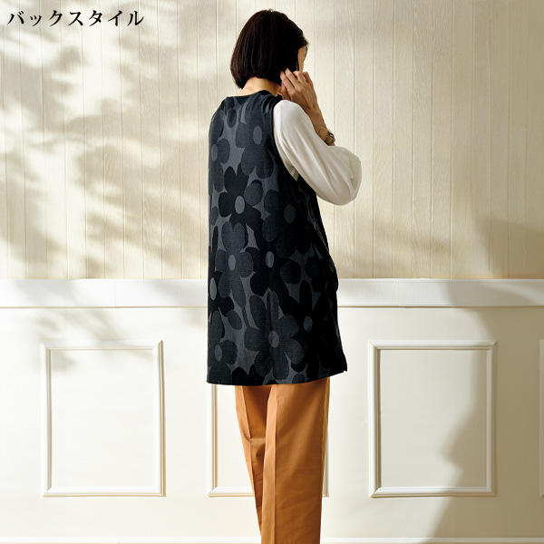 花柄ジャカードキーネックジャンパードレス