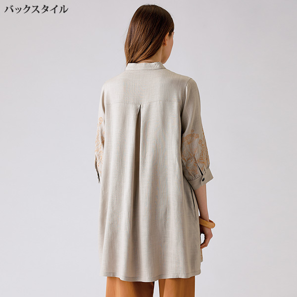 刺しゅう使い 麻レーヨン混ジャケット