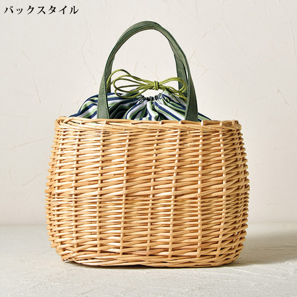 ストライプ巾着かごバッグ