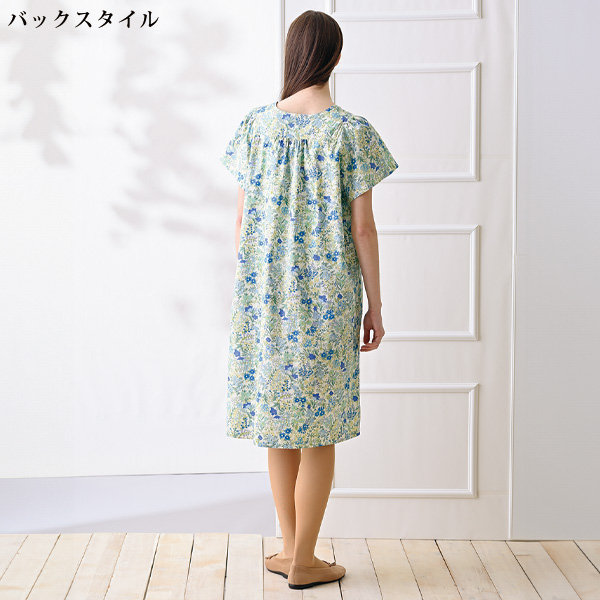 シルキーコットンギャザー使いワンピース