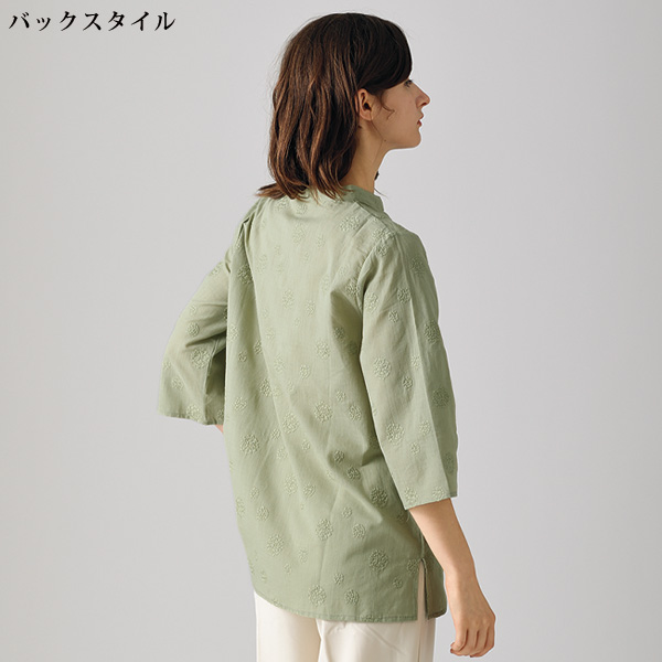 麻混刺しゅう使いブラウス 大きいサイズ M L LL 3L