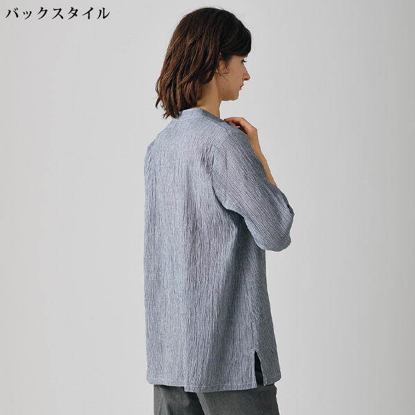 綿麻スタンド衿ブラウス 大きいサイズ M L LL 3L
