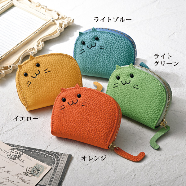 牛革ネコモチーフカード入れ