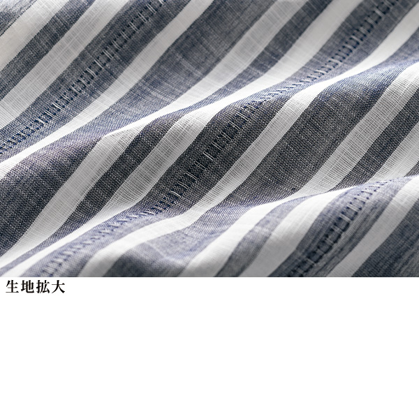 綿100%ストライプ柄ロールアップブラウス