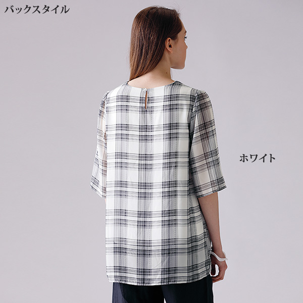 シフォン格子柄プリントチュニック 大きいサイズ M L LL 3L