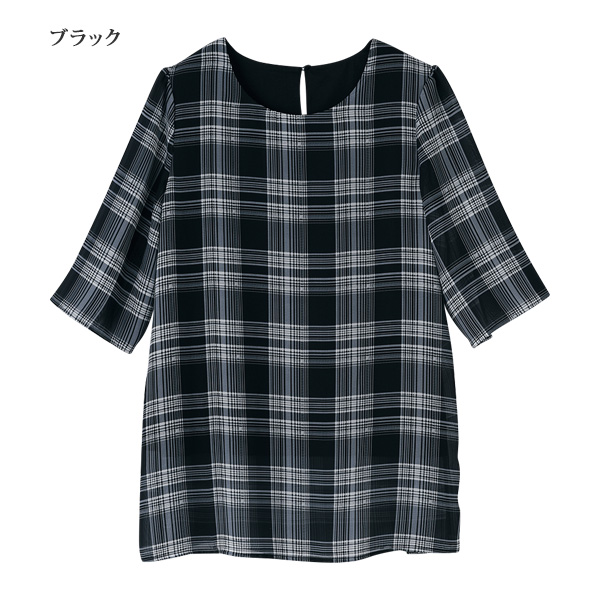 シフォン格子柄プリントチュニック 大きいサイズ M L LL 3L
