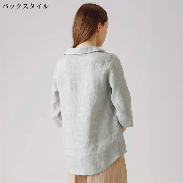 麻100％ 近江ちぢみブラウス
