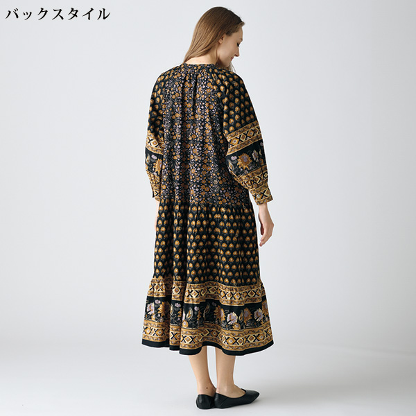 コットン エスニックプリント 前開きワンピース
