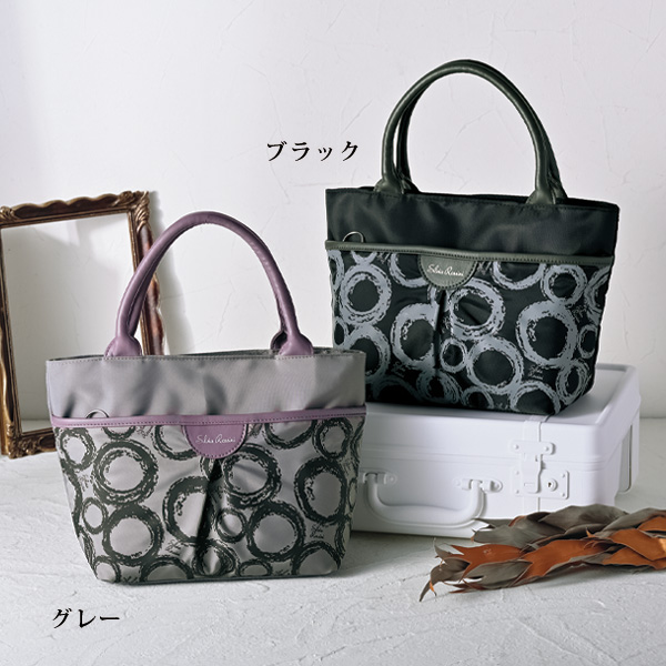 サークル柄プリントコンビ手提げバッグ