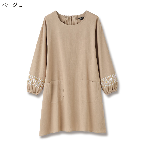 綿ワッシャーレース風刺しゅうワンピース